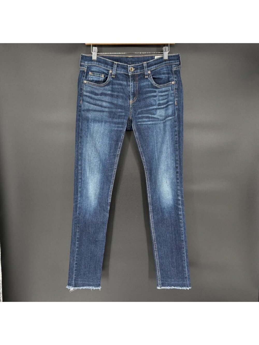 Rag & Bone Women’s Skinny Jeans 27 Dark Wash Stretch Raw Hem Made in USA